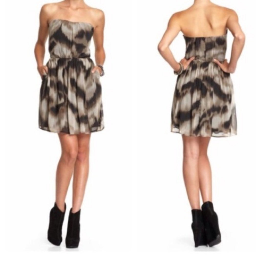 GREYLIN Animal Print Strapless Dress with Pockets